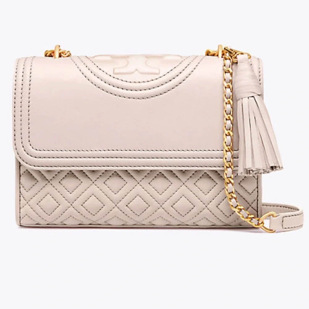 Tory Burch Soft Pink Quilted Leather Crossbody with Gold Chain